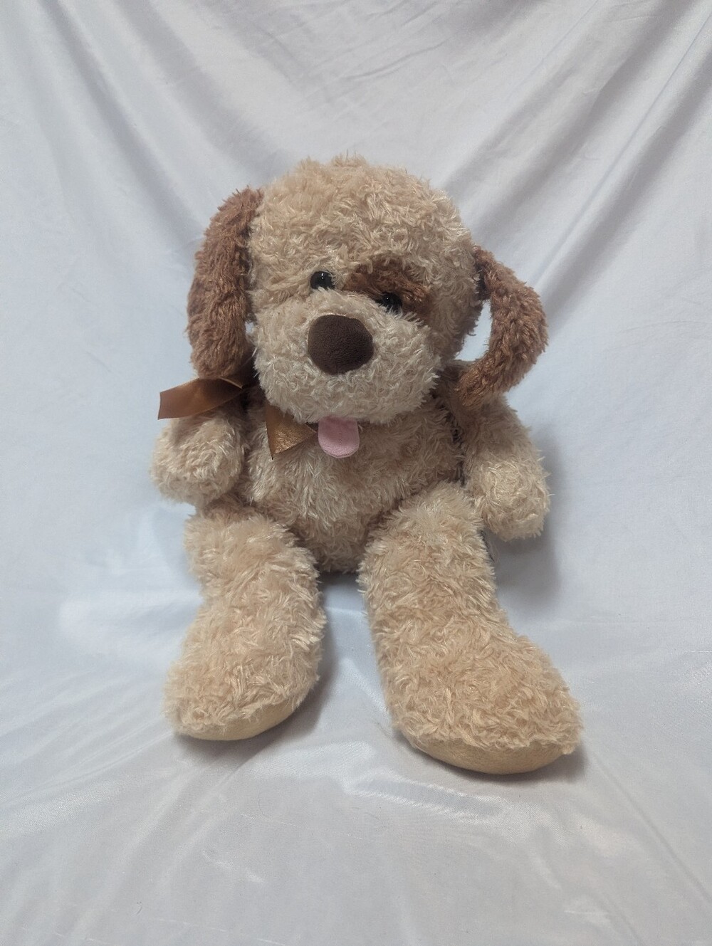Hug Fun 21" Floppy Tan Brown Puppy Dog Stuffed Animal Plush Copper Bow SEE